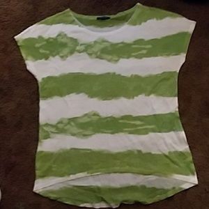 Green and white striped shirt.